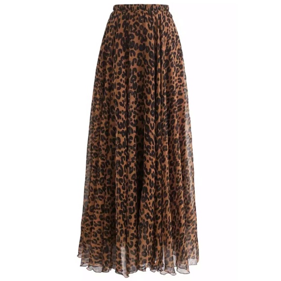 Leopard Animal Print Chiffon Sheer Maxi Skirt - Picture 8 of 8